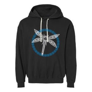 Tribal Dragonfly Polynesian Tattoo Style Insect Art Garment-Dyed Fleece Hoodie