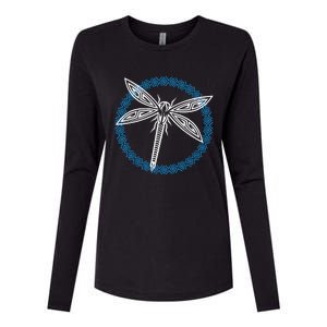 Tribal Dragonfly Polynesian Tattoo Style Insect Art Womens Cotton Relaxed Long Sleeve T-Shirt