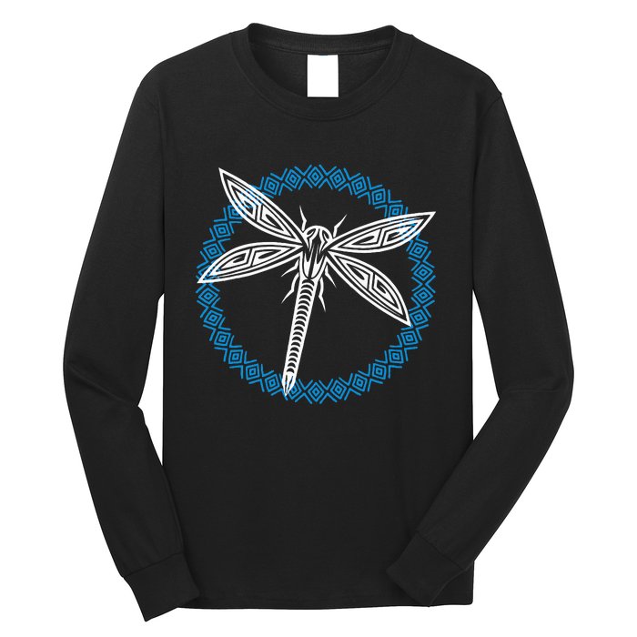 Tribal Dragonfly Polynesian Tattoo Style Insect Art Long Sleeve Shirt