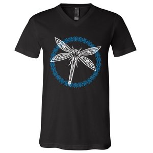 Tribal Dragonfly Polynesian Tattoo Style Insect Art V-Neck T-Shirt