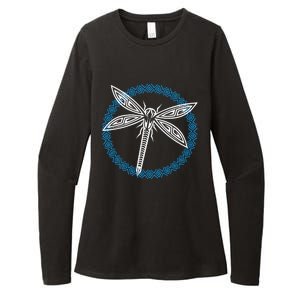 Tribal Dragonfly Polynesian Tattoo Style Insect Art Womens CVC Long Sleeve Shirt