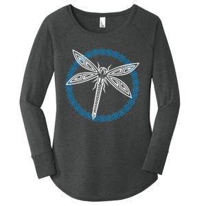 Tribal Dragonfly Polynesian Tattoo Style Insect Art Women's Perfect Tri Tunic Long Sleeve Shirt