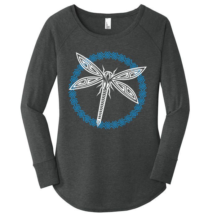 Tribal Dragonfly Polynesian Tattoo Style Insect Art Women's Perfect Tri Tunic Long Sleeve Shirt