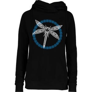 Tribal Dragonfly Polynesian Tattoo Style Insect Art Womens Funnel Neck Pullover Hood