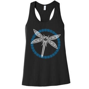 Tribal Dragonfly Polynesian Tattoo Style Insect Art Women's Racerback Tank