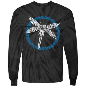 Tribal Dragonfly Polynesian Tattoo Style Insect Art Tie-Dye Long Sleeve Shirt