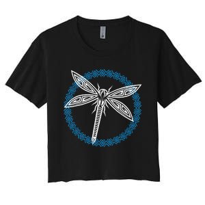 Tribal Dragonfly Polynesian Tattoo Style Insect Art Women's Crop Top Tee