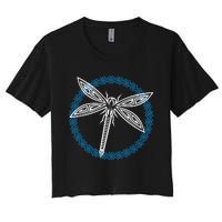 Tribal Dragonfly Polynesian Tattoo Style Insect Art Women's Crop Top Tee