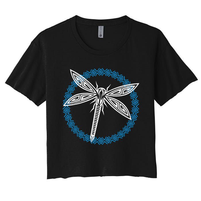 Tribal Dragonfly Polynesian Tattoo Style Insect Art Women's Crop Top Tee