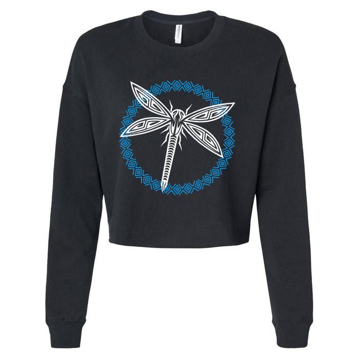 Tribal Dragonfly Polynesian Tattoo Style Insect Art Cropped Pullover Crew