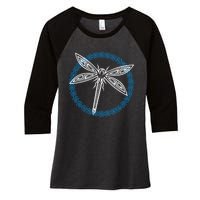 Tribal Dragonfly Polynesian Tattoo Style Insect Art Women's Tri-Blend 3/4-Sleeve Raglan Shirt