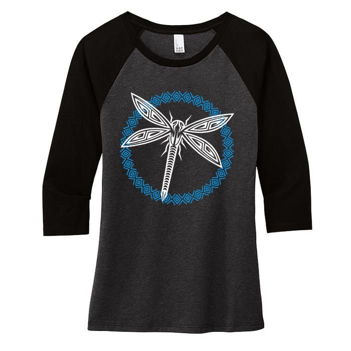 Tribal Dragonfly Polynesian Tattoo Style Insect Art Women's Tri-Blend 3/4-Sleeve Raglan Shirt