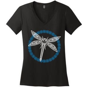 Tribal Dragonfly Polynesian Tattoo Style Insect Art Women's V-Neck T-Shirt