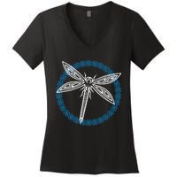 Tribal Dragonfly Polynesian Tattoo Style Insect Art Women's V-Neck T-Shirt