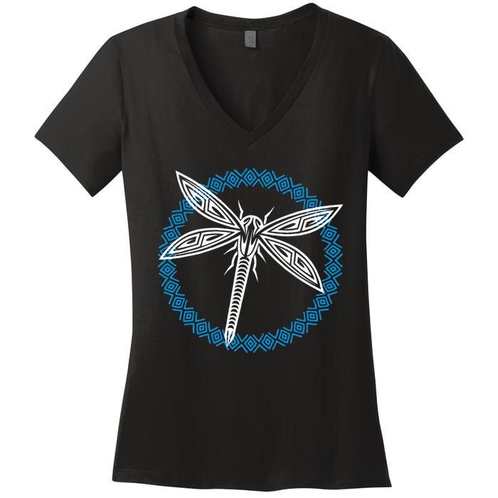 Tribal Dragonfly Polynesian Tattoo Style Insect Art Women's V-Neck T-Shirt