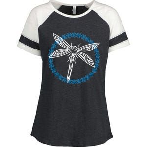 Tribal Dragonfly Polynesian Tattoo Style Insect Art Enza Ladies Jersey Colorblock Tee