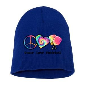 Tie Dye Peace Love Pickleball Lovers Cute Pickleball Meaningful Gift Short Acrylic Beanie