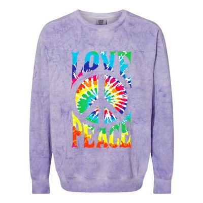 Tie Dye Peace Sign Love 60s 70s Hippie Women Mom Colorblast Crewneck Sweatshirt