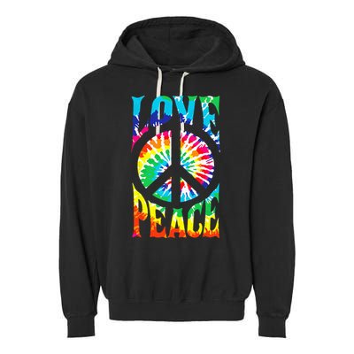 Tie Dye Peace Sign Love 60s 70s Hippie Women Mom Garment-Dyed Fleece Hoodie