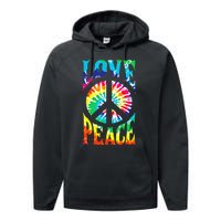 Tie Dye Peace Sign Love 60s 70s Hippie Women Mom Performance Fleece Hoodie