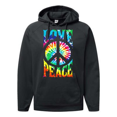 Tie Dye Peace Sign Love 60s 70s Hippie Women Mom Performance Fleece Hoodie