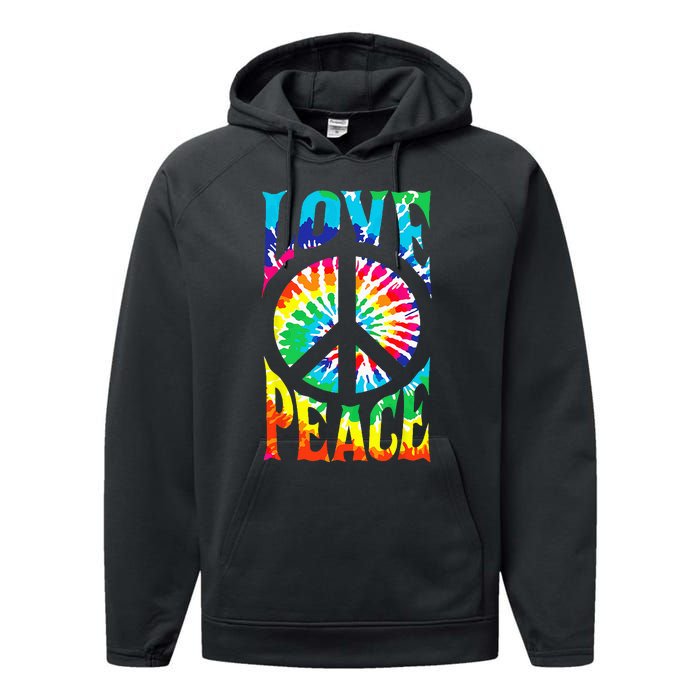 Tie Dye Peace Sign Love 60s 70s Hippie Women Mom Performance Fleece Hoodie