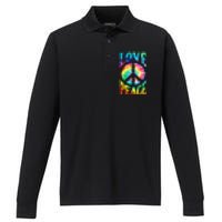 Tie Dye Peace Sign Love 60s 70s Hippie Women Mom Performance Long Sleeve Polo