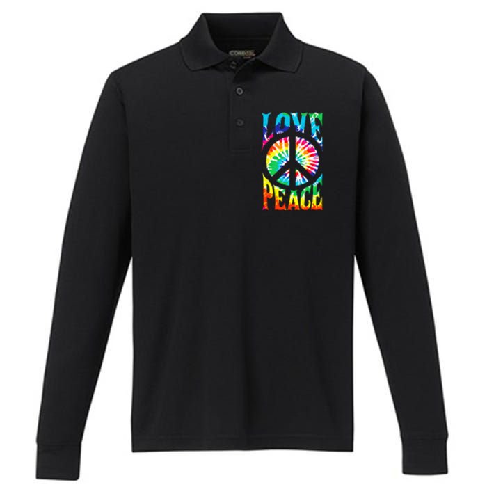 Tie Dye Peace Sign Love 60s 70s Hippie Women Mom Performance Long Sleeve Polo