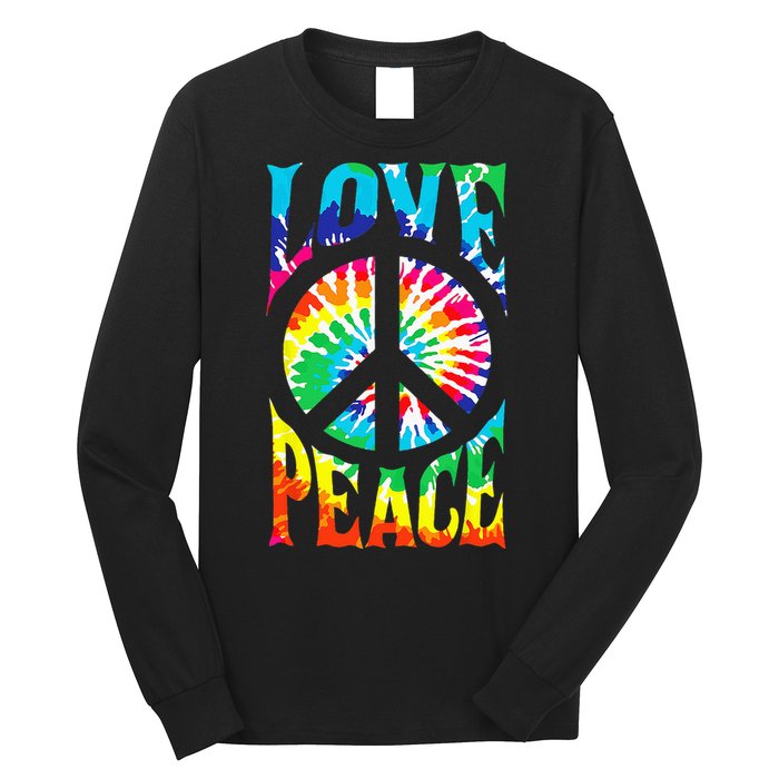 Tie Dye Peace Sign Love 60s 70s Hippie Women Mom Long Sleeve Shirt