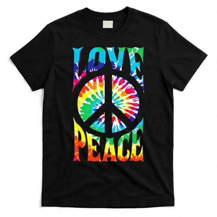 Tie Dye Peace Sign Love 60s 70s Hippie Women Mom T-Shirt