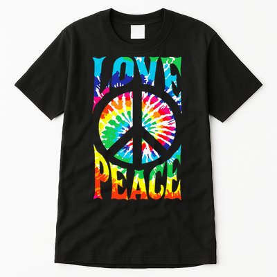 Tie Dye Peace Sign Love 60s 70s Hippie Women Mom Tall T-Shirt