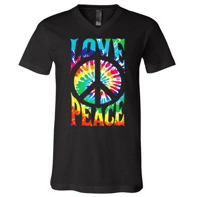 Tie Dye Peace Sign Love 60s 70s Hippie Women Mom V-Neck T-Shirt