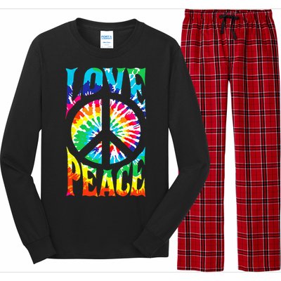 Tie Dye Peace Sign Love 60s 70s Hippie Women Mom Long Sleeve Pajama Set