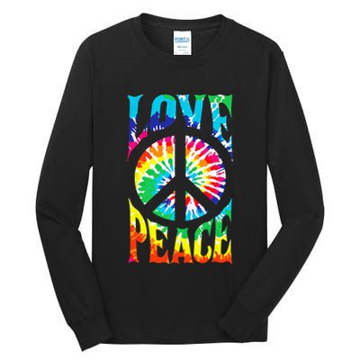 Tie Dye Peace Sign Love 60s 70s Hippie Women Mom Tall Long Sleeve T-Shirt