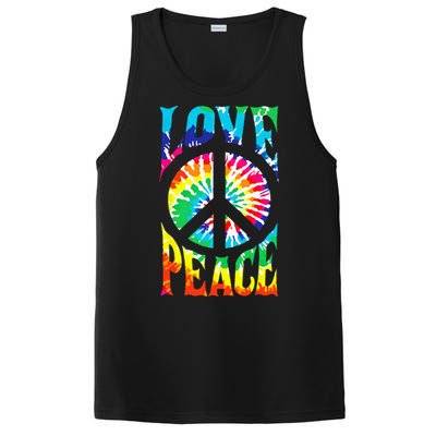 Tie Dye Peace Sign Love 60s 70s Hippie Women Mom PosiCharge Competitor Tank