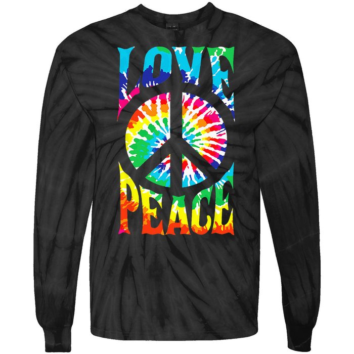 Tie Dye Peace Sign Love 60s 70s Hippie Women Mom Tie-Dye Long Sleeve Shirt