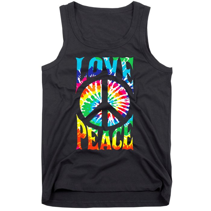 Tie Dye Peace Sign Love 60s 70s Hippie Women Mom Tank Top