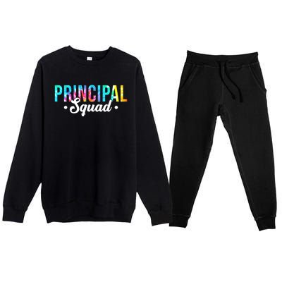 Tie Dye Principal Squad Admin Team Happy First Day Of School Gift Premium Crewneck Sweatsuit Set