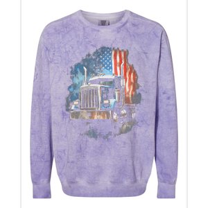 Truck Driver Patriotic American Flag Trucker Semi Driver Usa Colorblast Crewneck Sweatshirt