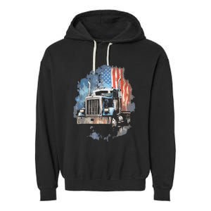 Truck Driver Patriotic American Flag Trucker Semi Driver Usa Garment-Dyed Fleece Hoodie