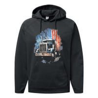 Truck Driver Patriotic American Flag Trucker Semi Driver Usa Performance Fleece Hoodie