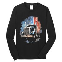 Truck Driver Patriotic American Flag Trucker Semi Driver Usa Long Sleeve Shirt