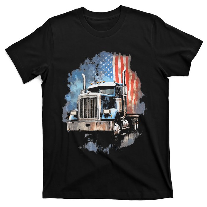 Truck Driver Patriotic American Flag Trucker Semi Driver Usa T-Shirt