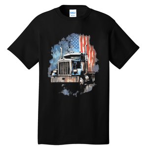 Truck Driver Patriotic American Flag Trucker Semi Driver Usa Tall T-Shirt