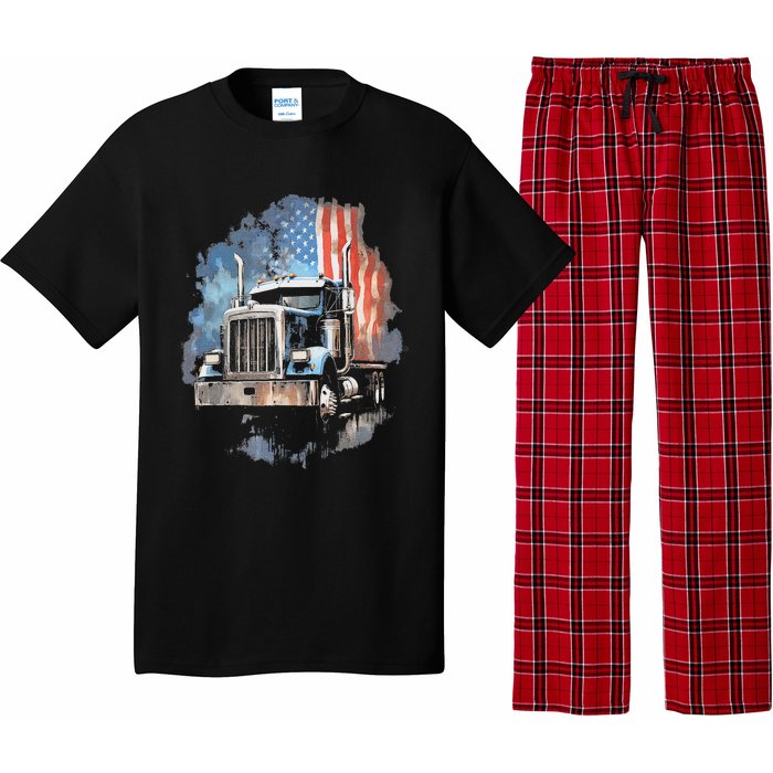 Truck Driver Patriotic American Flag Trucker Semi Driver Usa Pajama Set