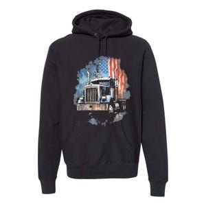 Truck Driver Patriotic American Flag Trucker Semi Driver Usa Premium Hoodie