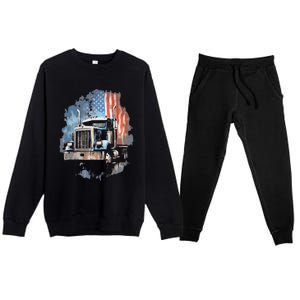 Truck Driver Patriotic American Flag Trucker Semi Driver Usa Premium Crewneck Sweatsuit Set