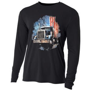 Truck Driver Patriotic American Flag Trucker Semi Driver Usa Cooling Performance Long Sleeve Crew