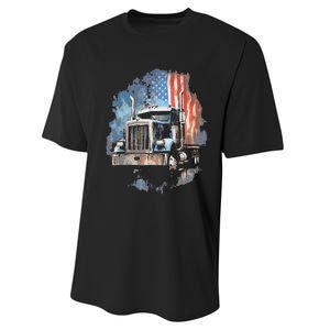 Truck Driver Patriotic American Flag Trucker Semi Driver Usa Performance Sprint T-Shirt