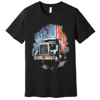 Truck Driver Patriotic American Flag Trucker Semi Driver Usa Premium T-Shirt